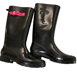 LA Gear Rain Boots Women Size 7 Pink Buckle Retro Waterproof Festival Gorpcore